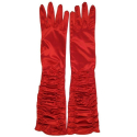 Červené saténové prstové rukavičky s nařasením