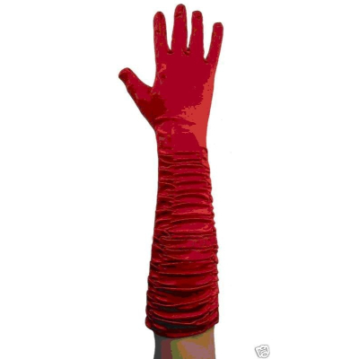 Červené saténové prstové rukavičky s nařasením
