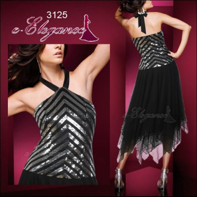 Černo stříbrné společenské šaty Ever Pretty