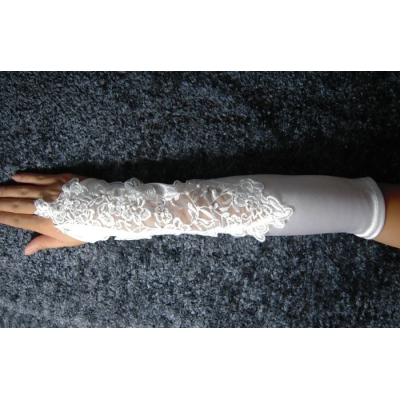Bílé saténové rukavičky s krajkou