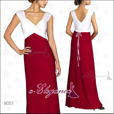 Červeno bílé dlouhé společenské šaty Ever Pretty