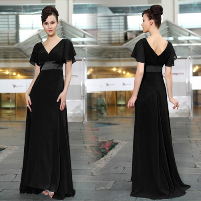 Ever Pretty Černé dlouhé společenské šaty s rukávky