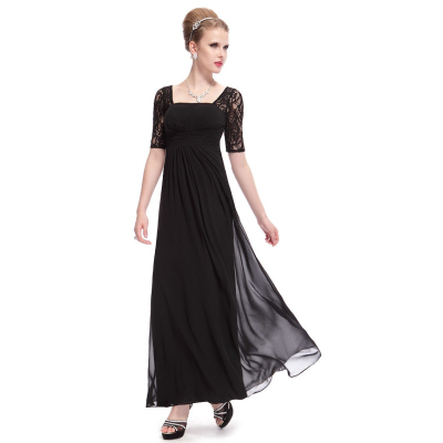 Ever Pretty Dlouhé černé večerní šaty s krátkými rukávy