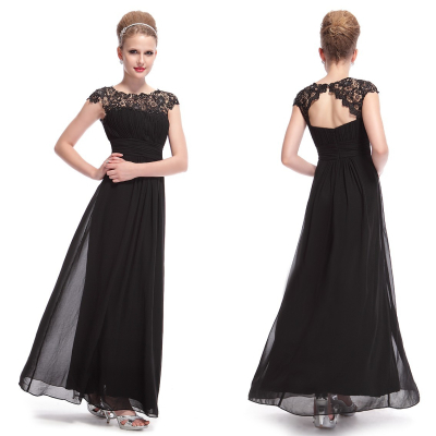 Ever Pretty Dlouhé černé společenské šaty s krajkou