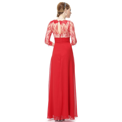 Ever Pretty Dlouhé červené šaty s krajkovými rukávy