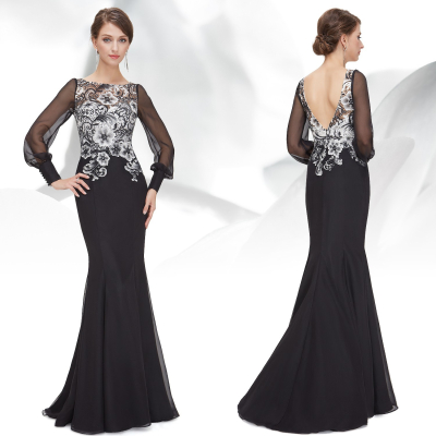 Ever Pretty Černo bílé šaty s krajkovým živůtkem a vlečkou