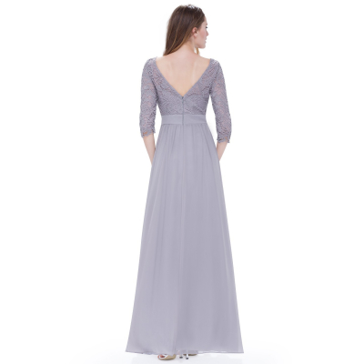 Ever Pretty Dlouhé šedé šaty s krajkovými rukávy