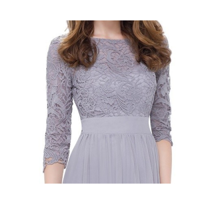 Ever Pretty Dlouhé šedé šaty s krajkovými rukávy