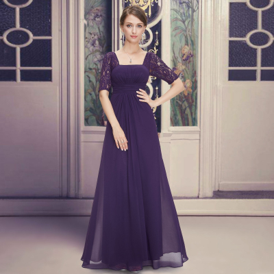 Ever Pretty Dlouhé fialové šaty s krátkými rukávy