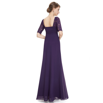 Ever Pretty Dlouhé fialové šaty s krátkými rukávy