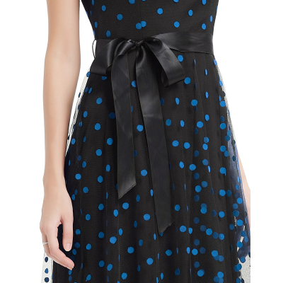 Ever Pretty Dlouhé černé šaty s modrými puntíky