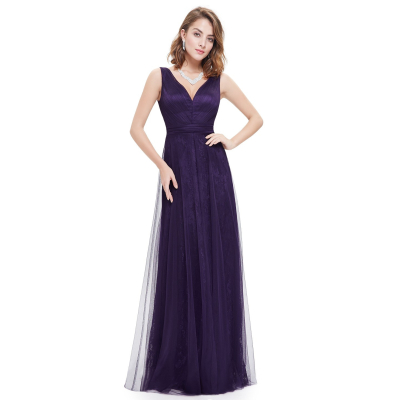Ever Pretty Tmavě fialové dlouhé šaty s krajkovo-tylovou sukní