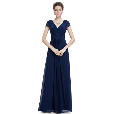 Dlouhé tmavě modré šaty s krátkými rukávy